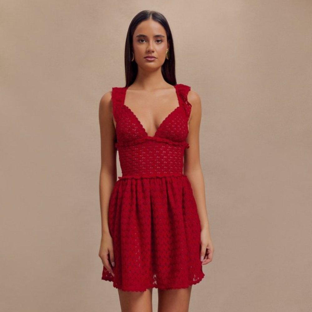 Ezra Lace Mini Dress - Deep Red Size XXS
